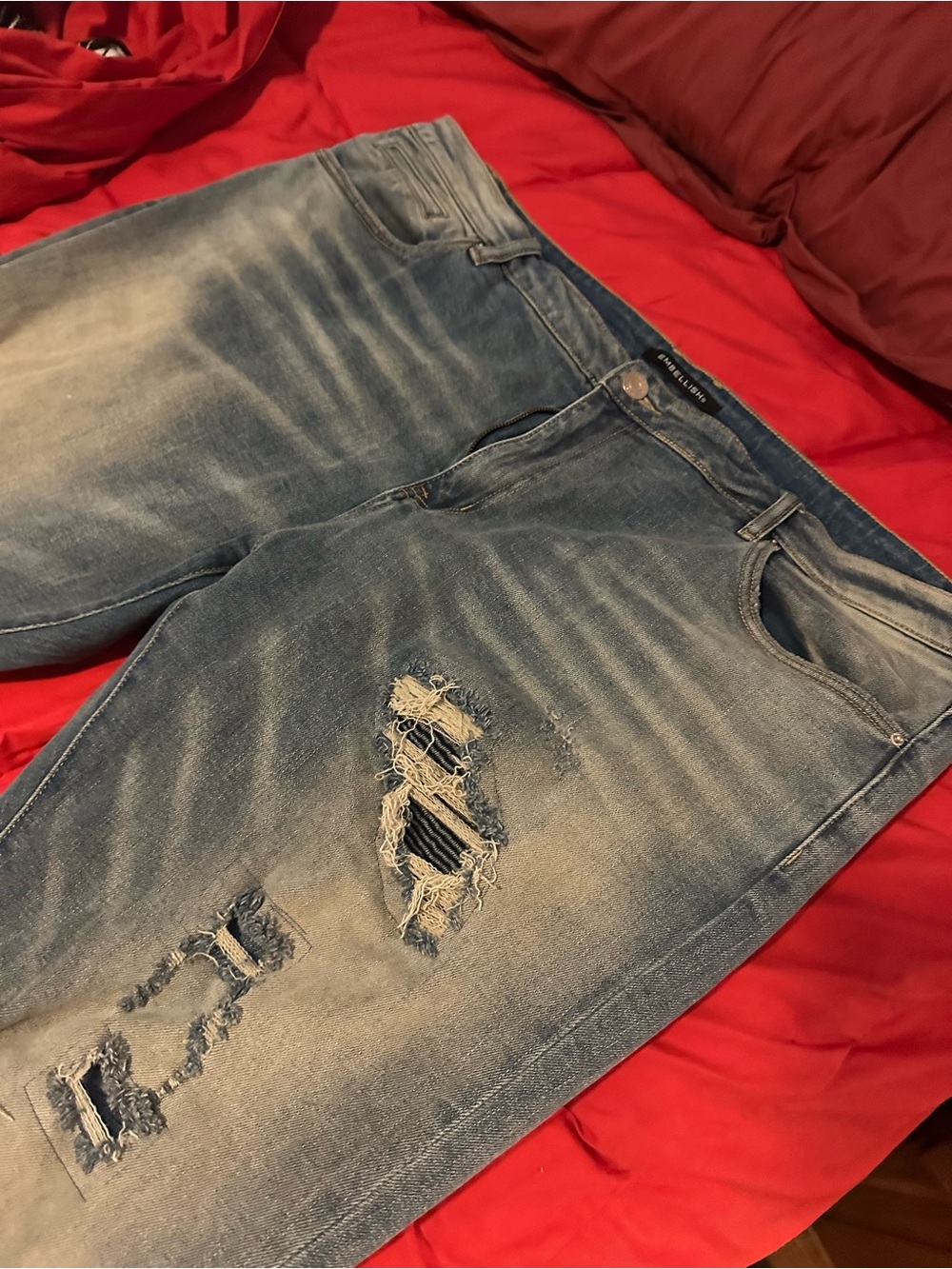 Distressed Light Blue Men’s Ripped Jeans - Picture 4 of 14
